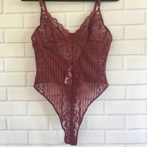 Forever 21 Burgundy Lace Bodysuit Lingerie XLarge